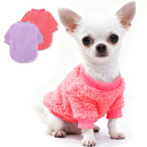 2 Pack Dog Sweaters for Small Dogs Girl Boy Winter Fleece Dog Clothes for Chihuahua Yorkie, Warm Soft Puppy Sweater, Dog Sweatshirt Outfit for Teacup Dogs Female Male Cats Pet Apparel, XS