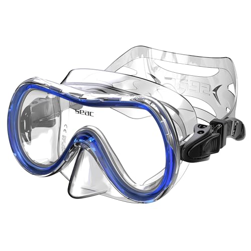 Seac Salina SLT, Maschera Subacquea per Uomo, Donna e Bambini in silicone, Ideale per Snorkeling, Trasparente/blu, Narrow