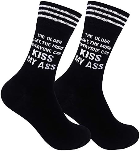 The Older I Get The More Everyone Can Kiss My Ass Novelty Crew Sock with Message | Original Unisex Funny Retiree Party Gift Apparel for Men Women | Best Retirement Saying Present | One Size Fits Most