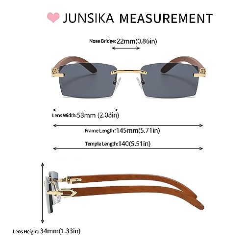 Junsika Rimless Rectangle Sunglasses for Men Women Classic Retro Woodproof Small Sunglasses UV400 Protection4