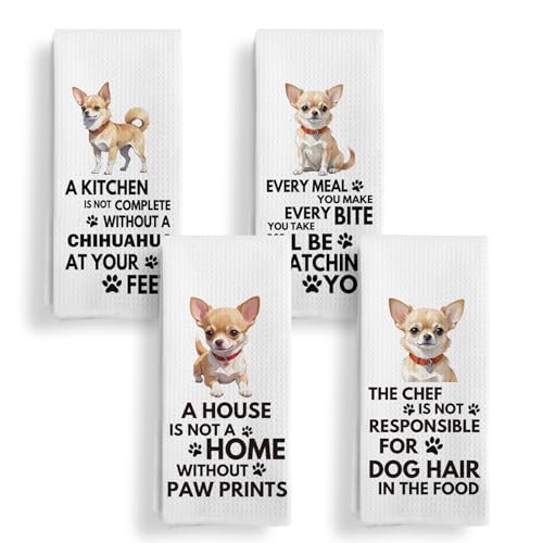Qeheb Chihuahua Dog Kitchen Towels Set of 4, Every Meal You Make Chihuahua Kitchen Towels Decorative Set, Chihuahua Gifts, Chihuahua Dog Hand Dish Tea Towels for Kitchen 16x24 Inch