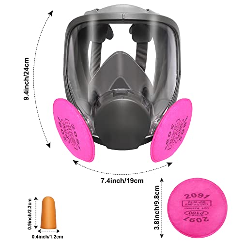 Dadumk Reusable Full Face Cover, Respirator 6800 With 2091 Filter And Earplugs, Wide Field Of View, Widely Used In Organic Vapor Gas, Paint, Dust, Chemical, Woodworking #TOP6
