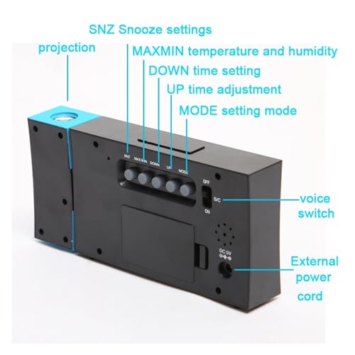 Reloj despertador con proyección de voz inteligente y despertadores electrónicos con repetición LED 3