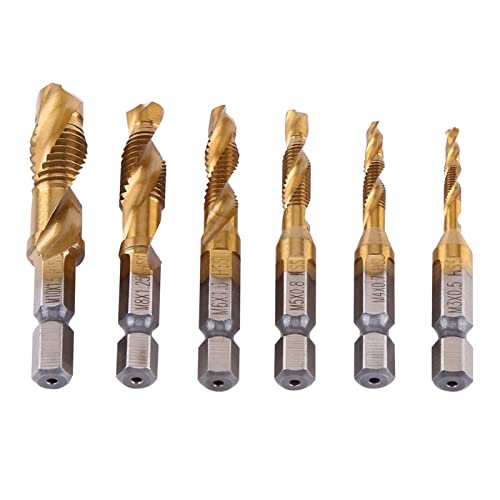 6pcs Metric Thread Tap Holder,Screw Tap Drill and Tap Bit Threading Dies Hex Threading Dies Coated HSS Drill and Tap Bits 1/4 Thread Cutting Tool Hex Shank Suitable for M3-M10 -  Odorkle, Odorklebn6usz2mq9