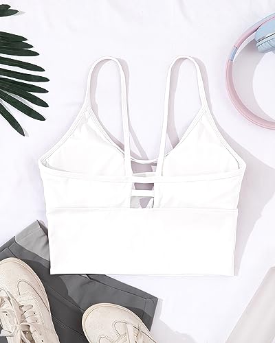 Image of AngiMelo Longline Sports Bras for Women High Support Strappy Push Up Workout Tops Built in Bra Padded Crop Yoga Tank Top