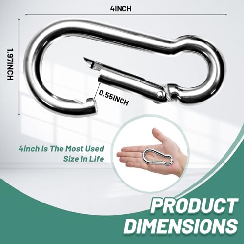 Image of Pixel Panda 3.1&4 Inch Heavy Duty Carabiner Clips Load 1000lbs, 2&4&8Pack Large Snap Hooks for Gym, Outdoor, Swing, Hammock