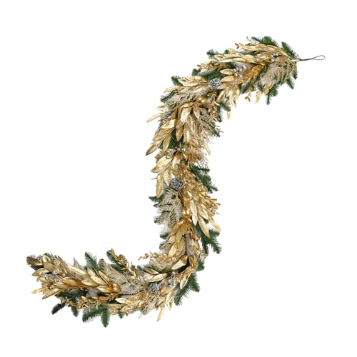 6FT Christmas Garland for Front Door, Christmas Door Decorations Wreath, Balls, Pine Cones, Golden Twigs, Pine Needles and Silver Berries for Table Window Indoor Outdoor Home Xmas Decoration by GLOMAXLY - Used condition - US$11.89