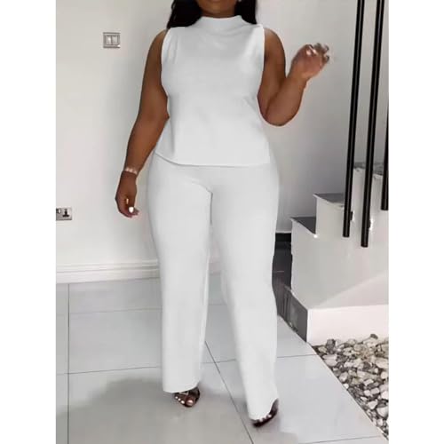 2 Piece Wide Leg Pants Set for Women Summer Casual Plus Size Sleeveless Shirt Long Pant Sets Sexy3