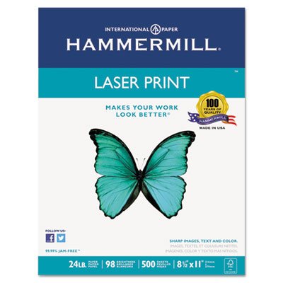 Laser Print Office Paper, 98 Brightness, 24lb, 8-1/2 x 11, White, 500 Sheets/Rm, Total 10 RM, Sold as 1 Carton
