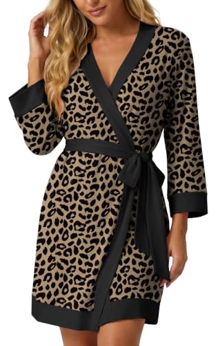 Image of PrinStory Womens Robe Knit Kimono Bathrobe Lightweight Soft Sleepwear Knee Length Lounge Robes