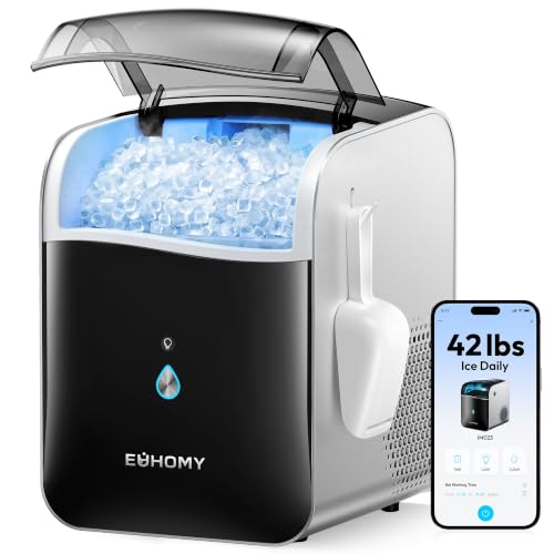 Image of EUHOMY Smart Nugget Ice Maker Countertop, 42lbs /24H, Ready in 7 Mins, Portable Sonic Ice Maker with APP /Alexa Control, Self-Cleaning, Pebble Ice Makers with Hanging Ice Scoop for Home /Office