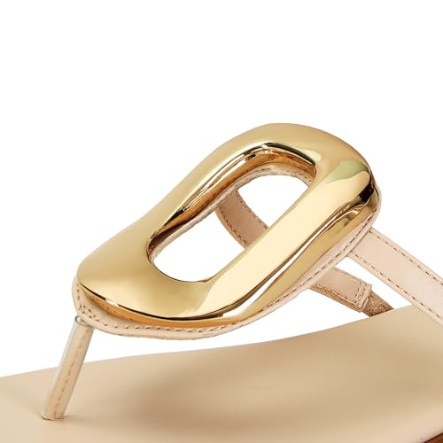 Image of Wnshonzy Flip-Flops for Women Thong Sandals Flat Slip on Slides Beach Comfort Open Square Toe Ladies Slipper Dressy Metal Hardware Decoration Summer Shoes Casual Fashion