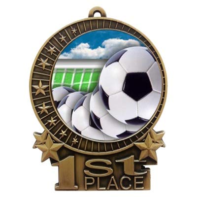 Express Medals Large 3 inch Soccer Team 1st Place Medal Gold with 3 Lines of Personalized Free Engraving and Neck Ribbon Award Trophy XMD (10)