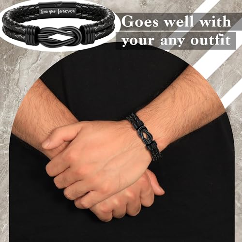 Brother Gifts, Gifts for Brother Leather Bracelet for Men Valentines Day Gifts for Teens Trendy I Love You Engraved Gift for Him Birthday Anniversary Graduation Christmas Jewelry Stocking Stuffers — view 2