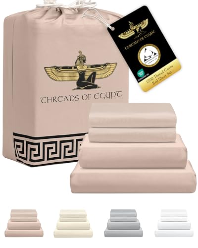 Image of 100% Egyptian Cotton Sheets King Size | 1200 Thread Count | CEA Gold Seal Certified | Ultra Soft | Cooling for Hot Sleepers | 18 inch Deep Pocket | King Size [Dune]