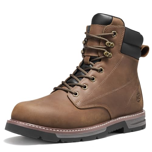Image of NINGO Steel Toe Boots for Men, Water & Slip Resistant Crazy Horse Leather Work Boots, Electrical Hazard Protection Comfort Safety Shoes with Breathable Lining for Industrial Construction Warehouse