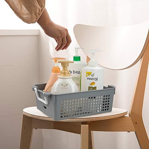 Annkky Plastic Storage Basket with Smile Design, 6-Pack Grey Stackable Baskets