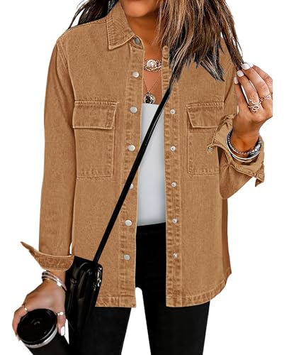 Vetinee Damen Jacke Frühling Herbst - Y2K Jeans Vintage Braun - Größe Medium (EU 38-40)