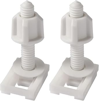 2 Pcs White Universal Plastic Toilet Seat Hinge Bolts, Screws and Nuts with Washers, for Mounting Toilet Seats and Lids, Hinges Replacement Parts Bathroom Fixtures