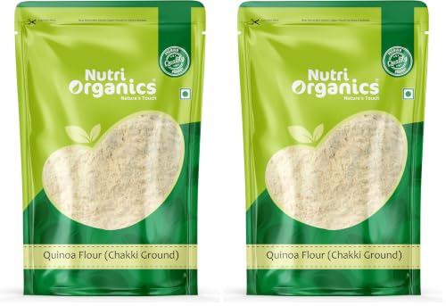 Image of NutriOrganics Quinoa Flour - 2kg | Gluten Free Atta | Enriched with Dietary Fibre, Protein & Vitamins | Improves Gut Health | Superfood | Micro-nutrients | No Preservatives (Pack of 2)
