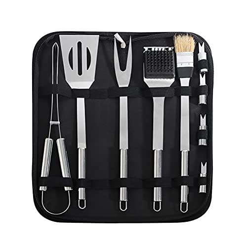Set barbecue en acier inoxydable durable 9 accessoires de grillade et sac rigide