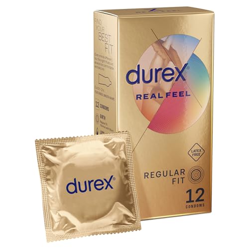 Durex Real Feel Condoms, 12s, Regular Fit, Latex Free, Extra Silicone Lube, Easy On Shape