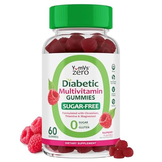YumVs Diabetic Multivitamin Gummies | Sugar Free Diabetes Supplement Vitamins for Women & Men | Chromium, Thiamine and Magnesium | Natural Raspberry Flavor Chewables - 60 Count