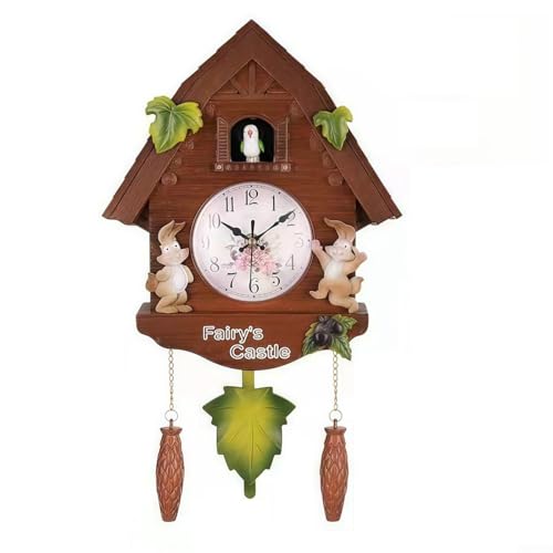 Horloge à coucou en bois avec pendule amovible, design moderne nichoir avec son doux carillon, horloge murale à piles pour décoration d'intérieur (marron)