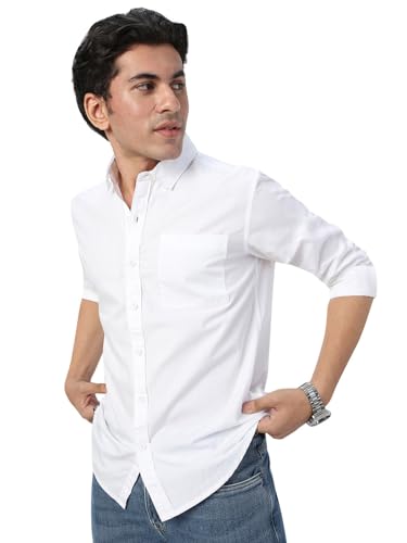 Urbano Fashion Men's White Cotton Full Sleeve Regular Fit Casual Solid Shirt...