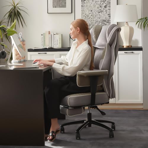 Image of Dowinx Big and Tall Office Chair 400 Lbs with Rotating Massage Lumbar Support, Thick Seat Cushion and Adjustable Armrest,Computer Gaming Chair with Footrest,Mesh Grey