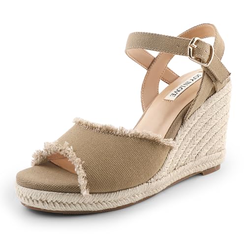 JOY IN LOVE Platform Wedge Sandals for Women 4IN Espadrille Wedge Heels Ankle Strap Sandals