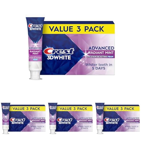 Image of Crest 3D White Advanced Teeth Whitening Toothpaste, Crest 3D White Brilliance Toothpaste, Radiant Mint, 3.3 oz, Pack of 12