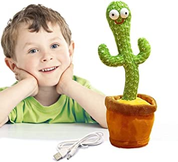 HAPPY HEART Dancing Cactus Talking Toy, Cactus Plush Rechargeable Toy, Wriggle & Singing Recording Repeat What You Say Funny Education Toys for Babies Children Playing (Pack of 1)