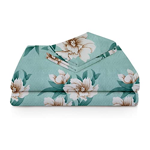 Image of HOMEKART (110 TC & 110 GSM 100% Cotton Feel Bedsheet for Single Bed with One King Size Pillow Covers Soft /Breathable Wrinkel Free -60x90 Inches - (Green Flowra)