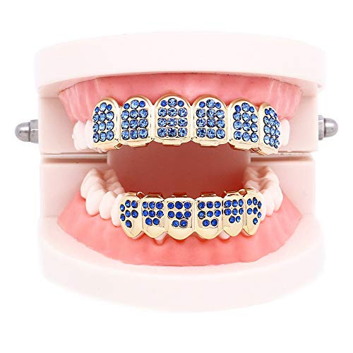 18K Gold Plated Iced Out Cz With Red Blue Pink Diamond Top And Bottom Grills For Your Teeth Men Women Hip Hop Jewelry #TOP3