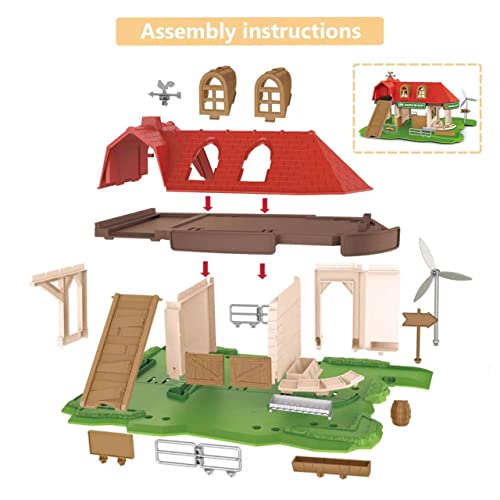 Oriate Toy Barn Farm House With Tiny Farm Animals, Included 2 Tractors & 4 Trailer - Farm Barn Toys Playset For Kid 3-8 Children Birthday Toy #TOP3