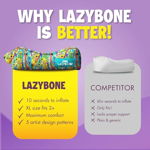 Chillbo x TrippyDraws Lazybone Inflatable Couch - Ultimate Inflatable Lounger for Maximum Chill - The Perfect Blow Up Couch for Music Festivals