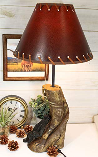 Ebros 'Summer Naps' Rustic Forest Black Bear Sleeping On Tree Log Hand Painted Resin Desktop Table Lamp With Faux Leather Shade Country Western Cabin Lodge Cottage Home Decor Accent #TOP13