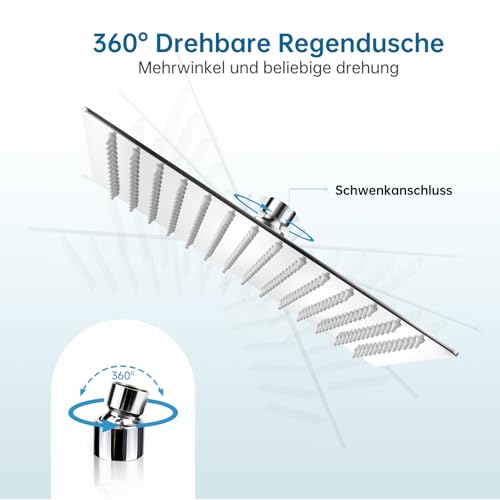 HAUSPROFI Antikalk-Duschkopf, Regenduschkopf, wassersparend, mit Düse aus Edelstahl, 30 cm, poliertes Chrom-Finish (Spiegel), quadratisch