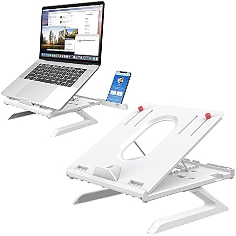 Laptop Holder Built-in Folding Legs&Phone Holder,9-Adjustable Height Laptop Cooling Stand,Klearlook Portable Heat-Vent Ergonomic Laptop Elevator,Foldable Notebook Riser for Laptop Tablet Keybord-White Cover