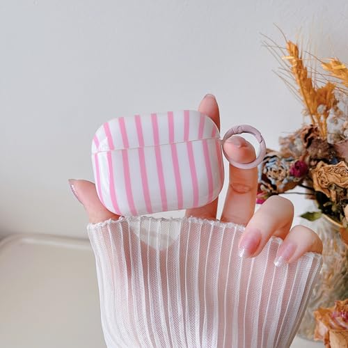Image of MINSCOSE for AirPods Pro 2nd /1st Generation Clear Case,Cute Striped Pattern Design with Girly Keychain Ring,Soft TPU Protective Shockproof Cover with Cleaner Kit for Airpods Pro /Pro 2-Pink