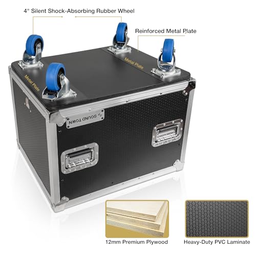 Image of Sound Town 10U Slam Rack Road Case with Sliding Doors, Adjustable Rack Depth, Casters, 12mm PVC-Laminated Plywood, for PA /DJ Gear (STPR-10)