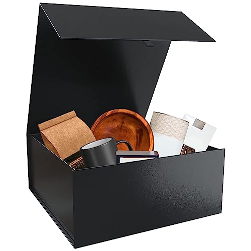 Kiniu 1 Pack Black Gift Boxes With Lids - Gift Boxes For Presents - Black Gift Box With Lid - Collapsible Magnetic Closure Box For Bridesmaid Proposal Boxes, Groomsman Box, Wedding, Birthday, Shirt Gift Box - 9.25X9.25X3.75 Inches #TOP16