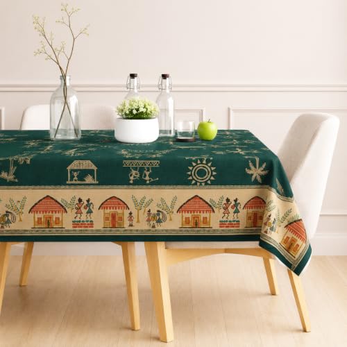 Image of STITCHNEST Cotton Slub Table Cover for 6 Seater Dining Table|54 x 78 Inches, Digitally Printed|Durable, Washable & Fade-Resistant Fabric