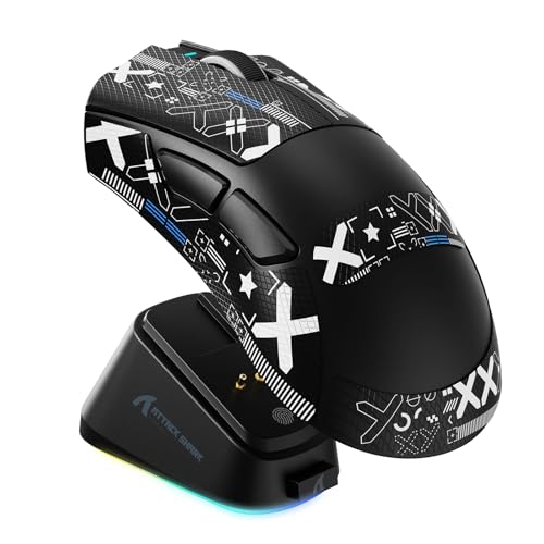 ATTACK SHARK V3 Pro Mouse Gamer Sem Fio Ultraleve 62g com Base de Carregamento Magnética RGB, Sensor 25K DPI, 1000Hz, Bluetooth/2.4G/USB-C, Programável para PC Mac, Fita Preta