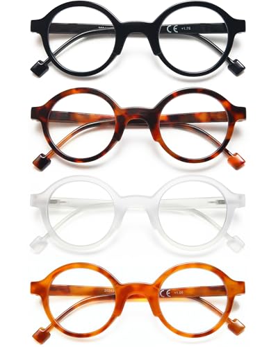 YTDBNS Retro Round Reading Glasses for Women/Men, 4 Pack Lightweight Blue Light Blocking Readers, Vintage Circle Frame Eyewear for Daily Use,1.50