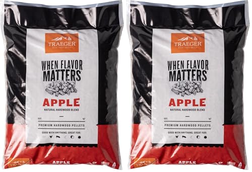 Traeger Grills Apple 100% All-Natural Wood Pellets for Smokers and Pellet Grills, BBQ, Bake, Roast, 18 lb. Bag (Pack of 2)