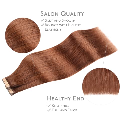 Image of WENNALIFE Tape in Hair Extensions Human Hair, 40pcs 60g 10 inch Cinnamon Copper Hair Extensions Real Human Hair Straight Tape in Extensions Invisible Human Hair Extensions Reusable Real Hair Extens