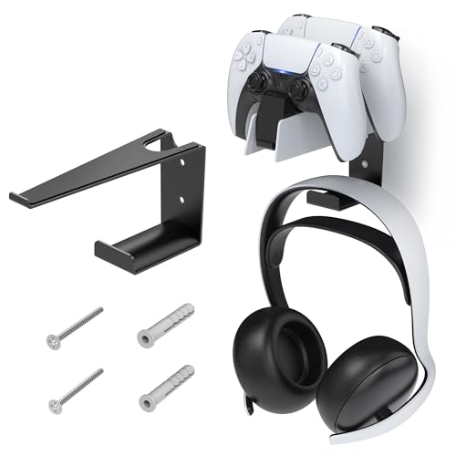 JUSPRO Metal Wall Mount for PS5 DualSense Charging Station - Sturdy Space-Saving Dock Bracket with Headphone Hanger Compatible with PlayStation 5 Controllers