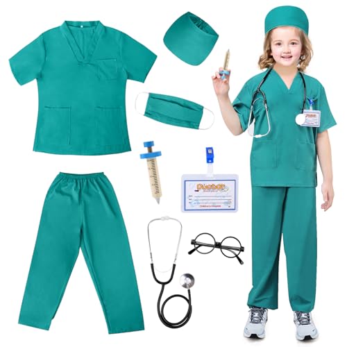 LEADSTAR Déguisement Docteur Enfant,Costume Cosplay de Médecin avec Stéthoscope Halloween Costume d'infirmière Dress Up,Jouet d'Imitation et Cadeau pour Enfants 3-10 Ans (L) (M)